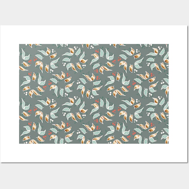 Holly Wreath Pattern Wall Art by EmDash